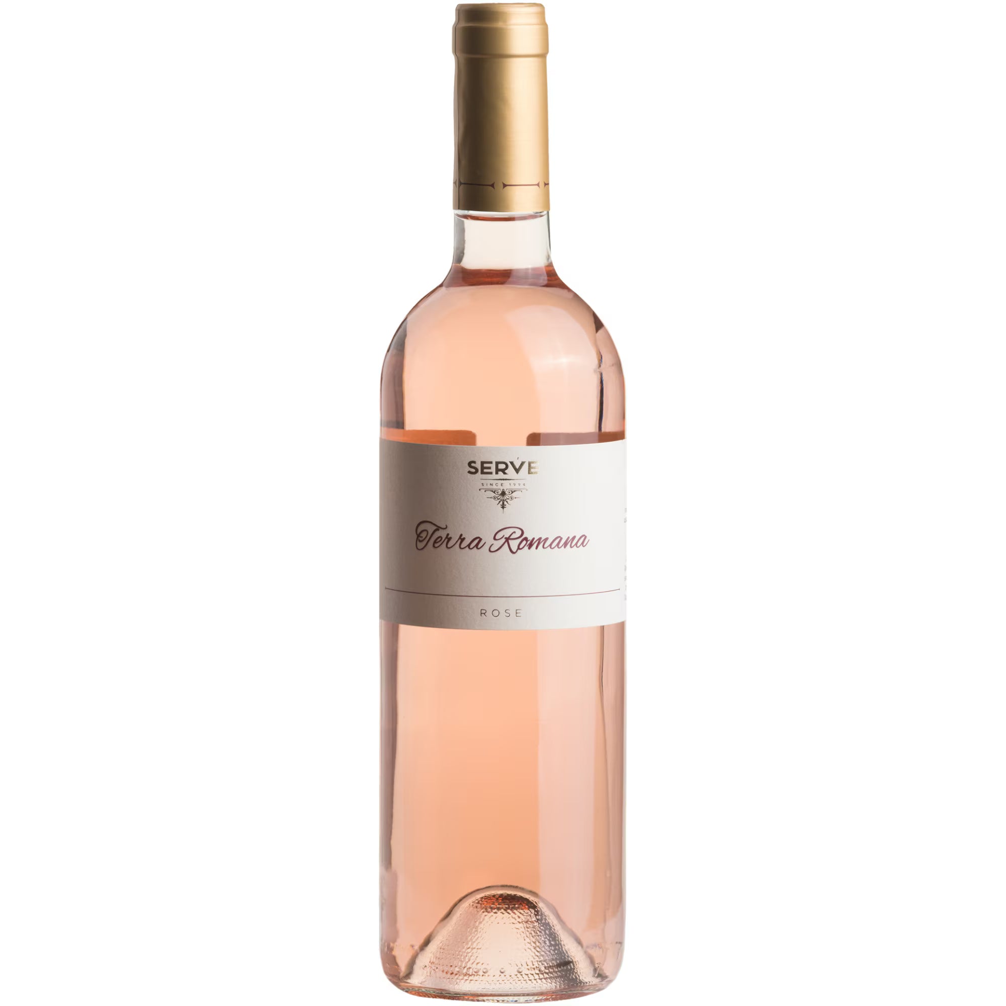 Terra Romana Rosé 0.75L – SERVE, Dealu Mare; ~12.8–13% vol.; blend variabil pe recoltă (Merlot/Cabernet Franc/Cabernet Sauvignon sau FN/Cabernet Sauvignon/Merlot)