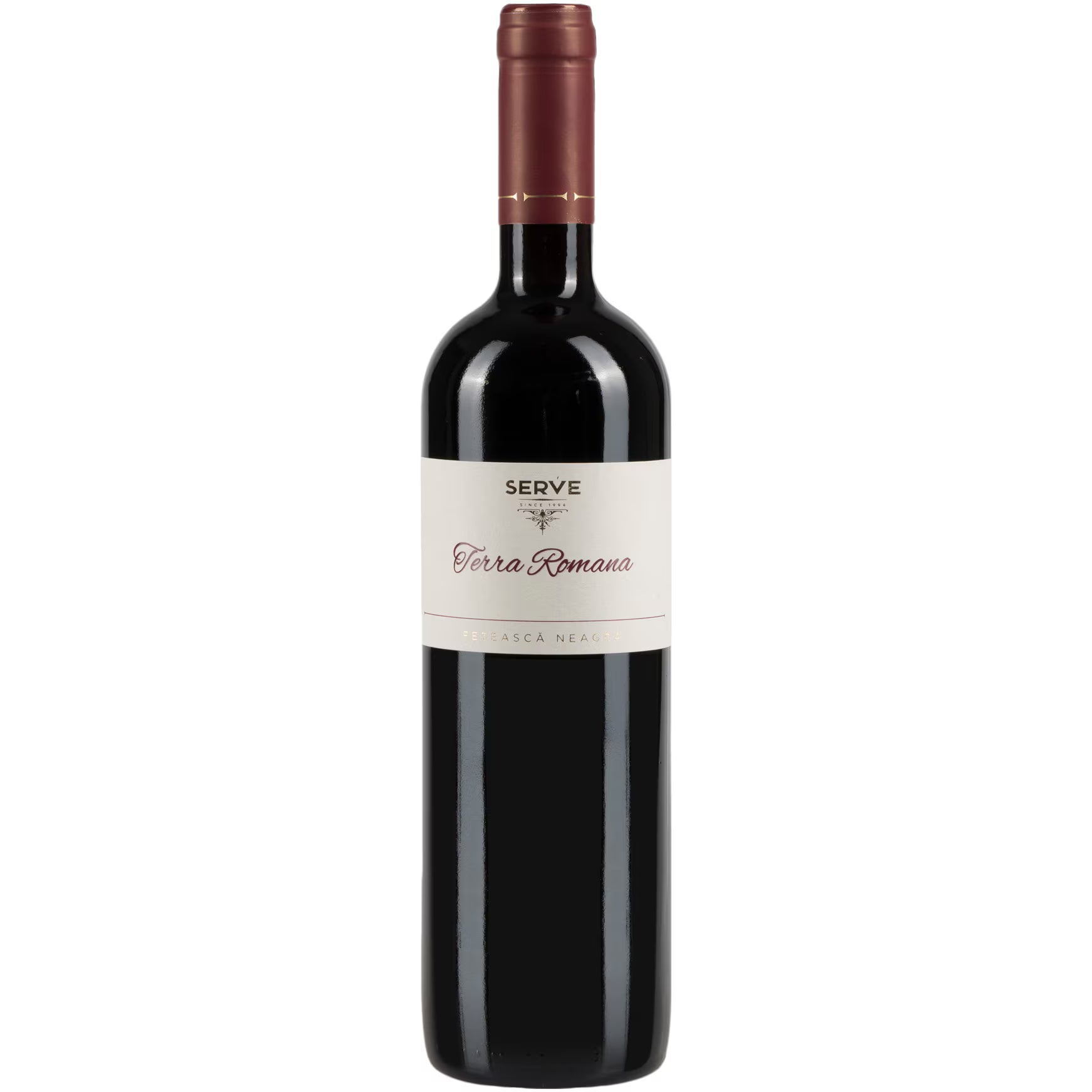Terra Romana Fetească Neagră 0.75L – SERVE, DOC Dealu Mare; maturat 10 luni în baric; note de prună coaptă și mure