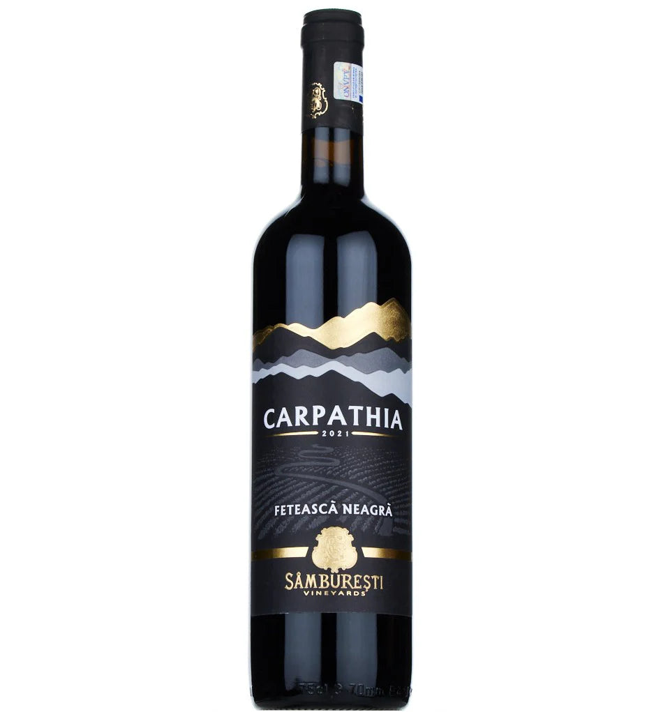 Carpathia Fetească Neagră 0.75L – Domeniile Sâmburești, DOC Sâmburești; 14.5% vol.; prune uscate, coacăze negre, condimente