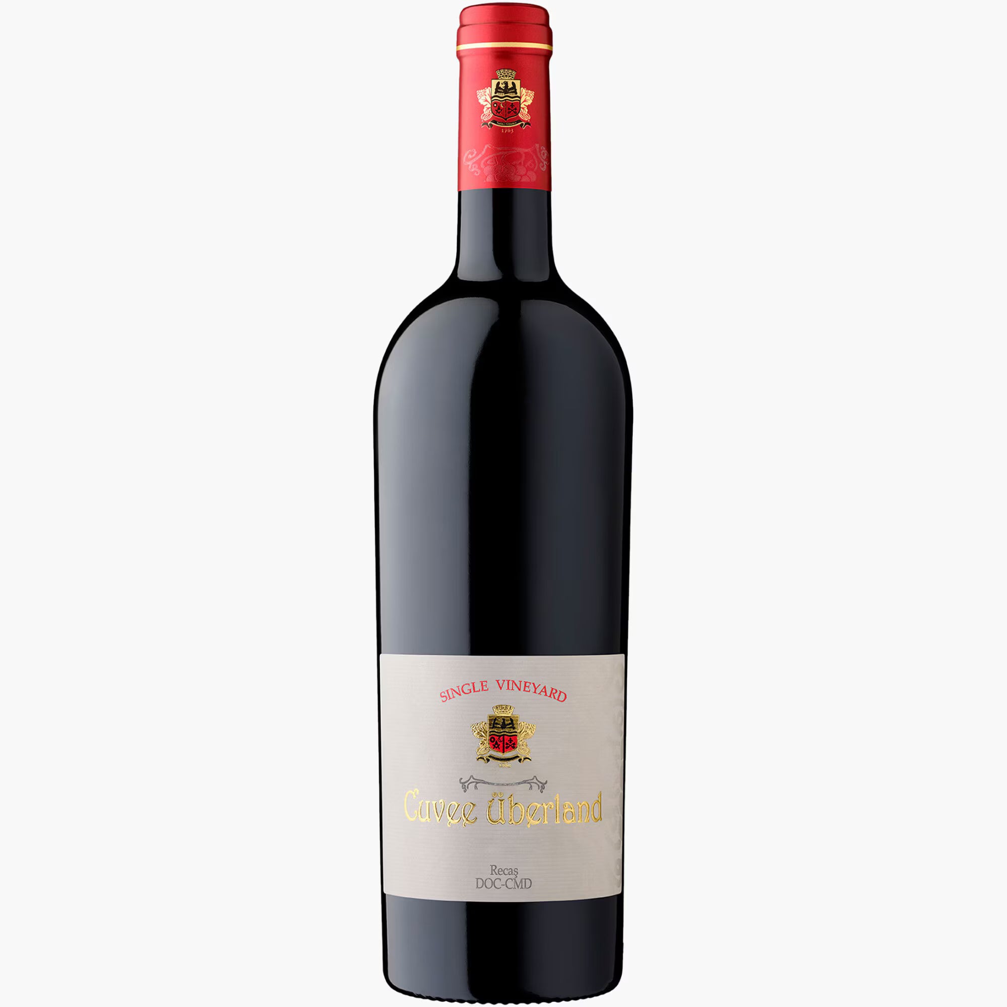 Cuvée Überland 0.75L – Cramele Recaș (DOC-CMD Recaș–Timiș); Merlot 40%, Cabernet 35%, Fetească Neagră 15%, Negru de Drăgășani 10%; 14% vol.; baric 12 luni