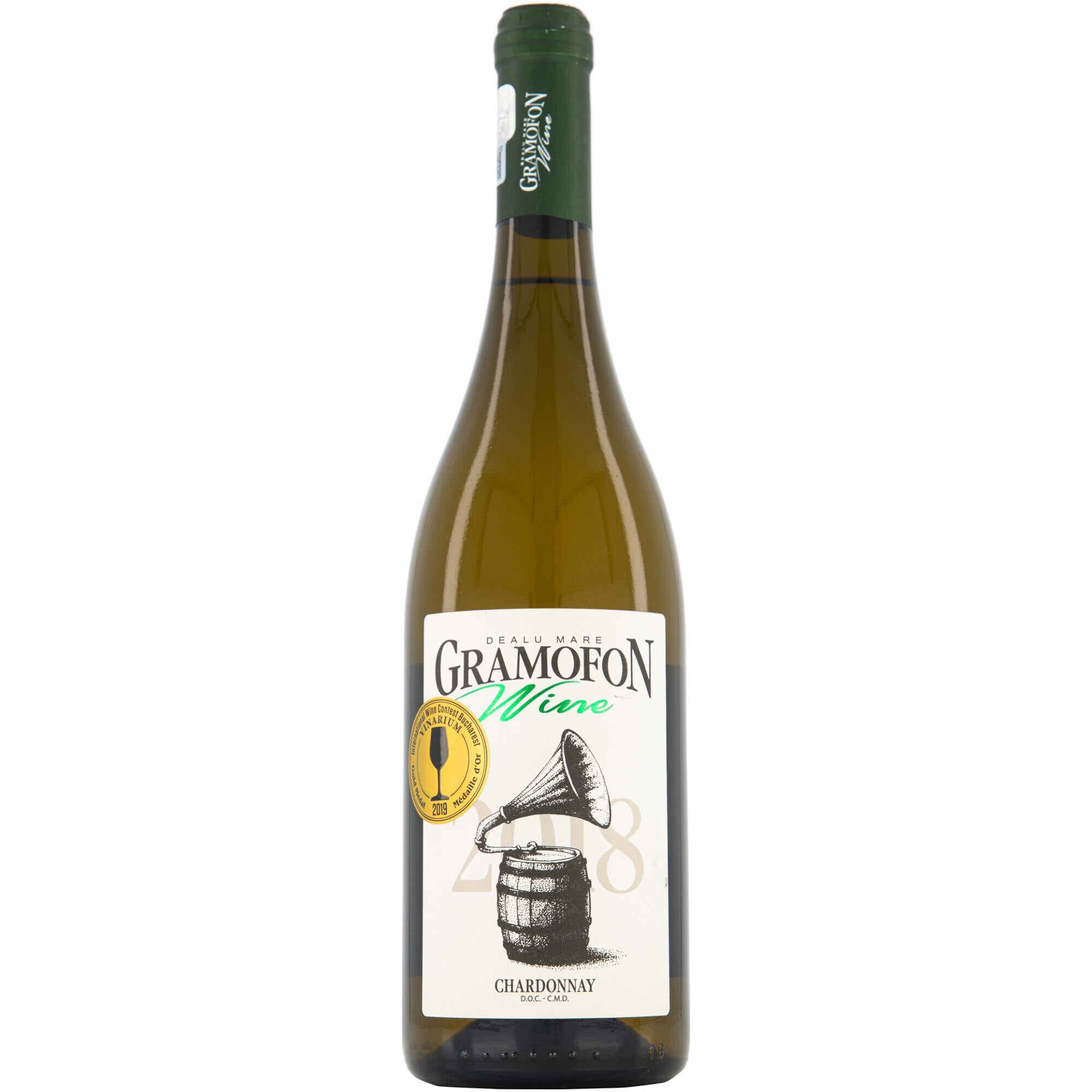 Gramofon Chardonnay 0.75L, vin alb sec din Dealu Mare, 12.9% vol., arome citrice și măr verde